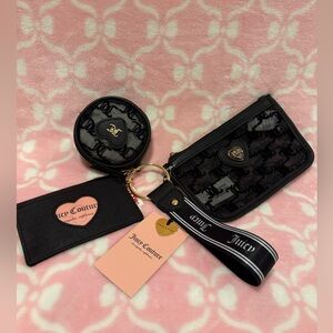 Juicy Couture Black Velvet Logo Keyring Card & Coin Set with Gold Hardware